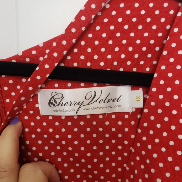 Cherry Velvet Red dress with tiny polka dots Plus - Picture 7 of 11